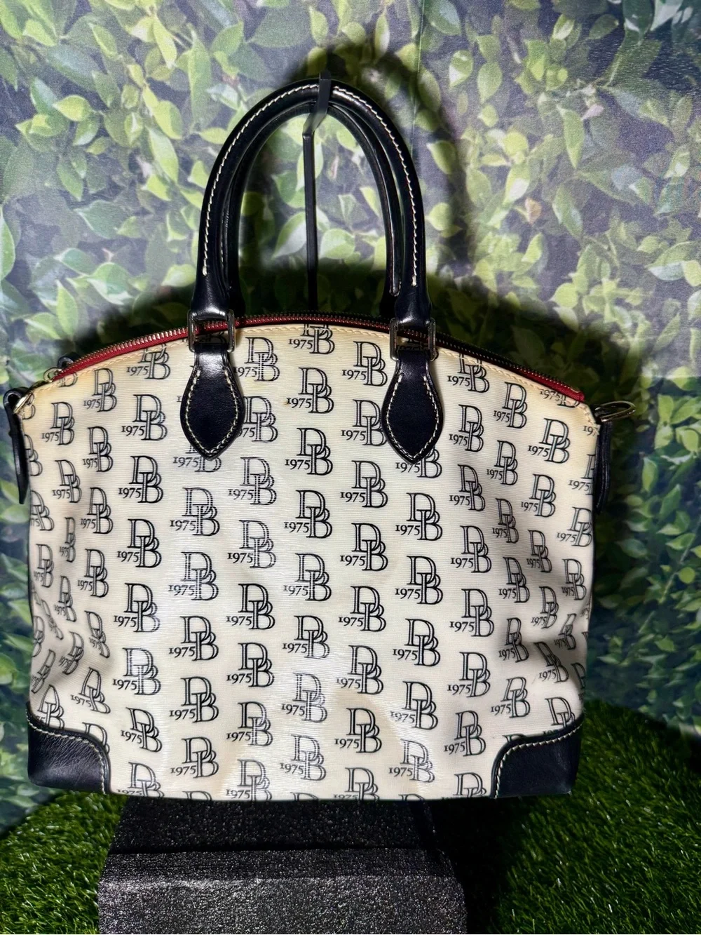 Dooney & Bourke Signature Black White Logo Satchel Handbag Coated Canvas